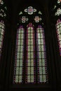 Abstract gothic stained glass windows in the chapel of Chaalis abbey
