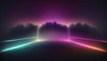 Abstract gradient background with neon lines and fog