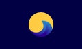 Abstract gradient blue wave with circle sunset logo design vector icon symbol illustration Royalty Free Stock Photo