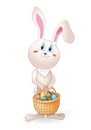 Beautiful Easter bunny with many Easter eggs in the basket