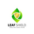 Abstract Gradient Leaf Shield Logo Design Premium Vector Illustration
