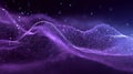 Abstract gradient particle waves seamlessly flowing with soft purple light and bokeh. Orange and blue digital waves. Technology Royalty Free Stock Photo