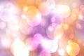 Abstract gradient purple pink yellow white background texture with blurred bokeh circles and glittering lights.  Beautiful Royalty Free Stock Photo