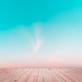 Abstract gradient sunrise in sky with old wood floor background Royalty Free Stock Photo