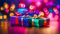 Abstract gradient trendy background with Christmas gifts concept