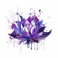 Abstract Graffiti Art: Royal Purple Lotus Flower On White Background