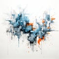 Abstract Graffiti: Futuristic Fragmentation With Blue And Orange Brushstrokes