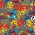 Abstract graffiti-style artwork features a chaotic mix of colors and forms. Bold re Royalty Free Stock Photo