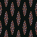 Abstract grape seamless texture. Polka dot shapes pattern ornament. Repeated circles seamless print in black and orange Royalty Free Stock Photo