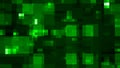 Abstract graphic background of blurred green blocks in many different sizes on black background