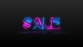 Abstract graphic background and texture, the word sale, neon pink and blue tone, letters on a dark background Royalty Free Stock Photo