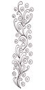 Abstract graphic black and white drawing twig with leaves and small flowers