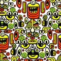 Abstract graphic colored faces seamless pattern. Ancient Inca mask. hand drawing. Not AI . Vector illustration Royalty Free Stock Photo