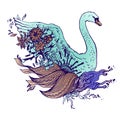 Abstract graphic colored swan, print. Royalty Free Stock Photo