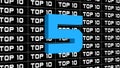 Digits of the top 10 in changing colors - single shown number 5 - repeated TOP 10 lettering in white arranged on black background