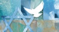 Graphic abstract Star of David brushstroke background with dove