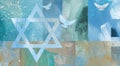 Graphic abstract Star of David  background with three doves Royalty Free Stock Photo