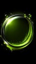 Abstract Graphic Design, Vibrant Neon Green Metallic Circle, Liquid Effect, Black Background Royalty Free Stock Photo