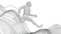 Abstract Man Jumping Over Waves, Line Art, Vector, Black and White, Sport Royalty Free Stock Photo