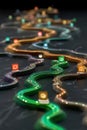 Colorful digital data visualization with dynamic pathways and sparkles Royalty Free Stock Photo