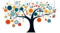 Abstract Graphic Tree Design with Colorful Circle Ornaments on White Royalty Free Stock Photo