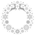 Gray Christmas Wreath Flying Reindeers And Snowflakes