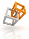 Abstract gray and orange intersecting cubes