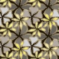 Abstract gray and yellow flowers in gold frame with diamonds. Luxury background.