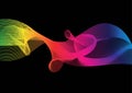 Abstract great rainbow waves colorful gradient line on dark background, vector illustration