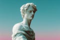 Abstract greek god sculpture in retrowave city pop pastel design, vaporwave style colors