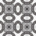 Abstract greek vector seamless pattern. Geometric tribal ethnic dotted background. Black and white flowers, oval shapes, lines, Royalty Free Stock Photo