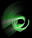 Abstract green air propeller rotates on a black background. Icon, logo, symbol, sign. 3D rendering.