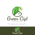 Abstract green apartment building city building logo green residential city landscape vector Royalty Free Stock Photo