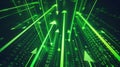Abstract green arrows and lines create a dynamic digital background. The design symbolizes growth, technology, and data flow in a Royalty Free Stock Photo