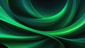 Abstract green aurora undulating like silk across a 3D business technology landscape, cybernetic circuitry interweaving with ether