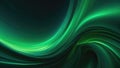 Abstract green aurora undulating like silk across a 3D business technology landscape, cybernetic circuitry interweaving with ether