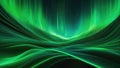 Abstract green aurora undulating like silk across a 3D business technology landscape, cybernetic circuitry interweaving with ether