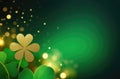abstract green background, background with clover leaves, golden glow, place for text, golden flashes, bokeh Royalty Free Stock Photo