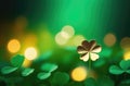 abstract green background, background with clover leaves, place for text, golden flashes, bokeh effect, Irish Royalty Free Stock Photo