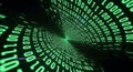 Abstract green binary code streams across a dark background creating a digital tunnel Royalty Free Stock Photo