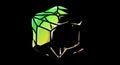 Abstract Green and Black Geometric Cube on Dark Background Royalty Free Stock Photo