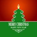 Abstract green christmas tree on red background. Merry Christmas and New Year Greeting Holiday Decorations Card. Calligraphic eleg Royalty Free Stock Photo