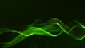 Abstract green color digital particles wave with dust and light background