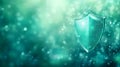Abstract green cybersecurity shield glowing against a misty, ethereal background, representing cloud computing security, data s