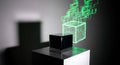 Abstract green data cube projection on black box Royalty Free Stock Photo