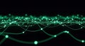 Abstract Green Data Visualization Waves and Particles on Black Background Royalty Free Stock Photo