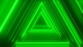 Abstract green digital background with letter A shape neon tunnel. 3d render, laser show, night club interior light, glowing lines Royalty Free Stock Photo