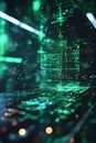Abstract Green Digital Data Flow, Futuristic Network, Tech Background, Portrait Images Generative AI Royalty Free Stock Photo