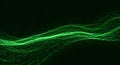 Abstract Green Digital Network with Flowing Data Waves and Connected Particles on a Dark Background, Technology Concept Royalty Free Stock Photo