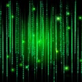 Abstract green digital rain of binary code cascading down a dark background with glowing effects Royalty Free Stock Photo
